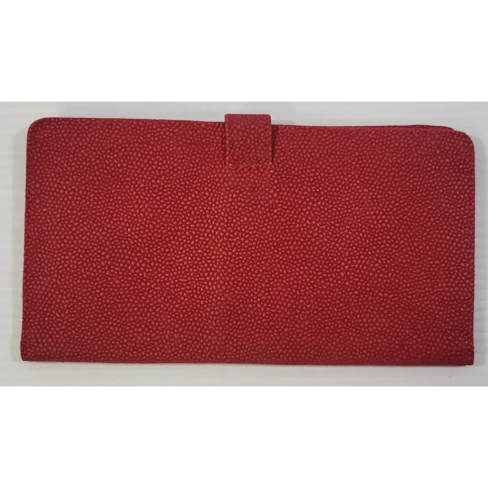 d5) Vintage Red Pebbled PVC Bi-Fold Travel ID Money Card Wallet